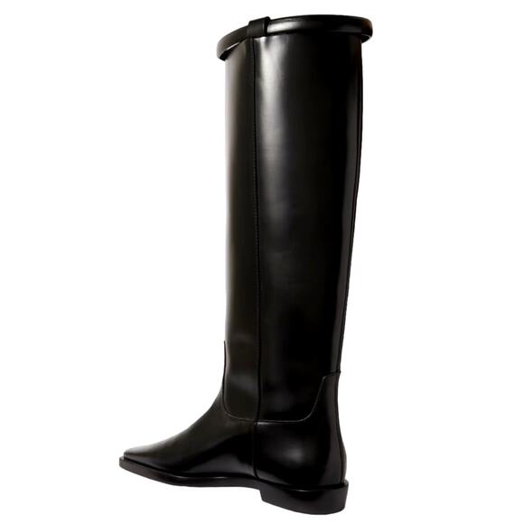 AUTHENTIC Toteme 9.5 Leather Riding Boot Square Toe Pull On Shiny Black EU40 UK7 - Picture 6 of 13